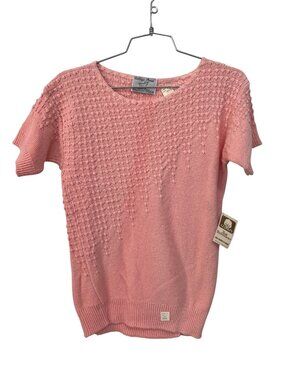 Vintage 90s College Point Sweater Medium Textured Knit Pink Cotton Deadstock NEW